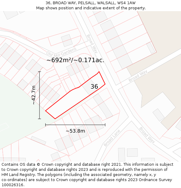 36, BROAD WAY, PELSALL, WALSALL, WS4 1AW: Plot and title map