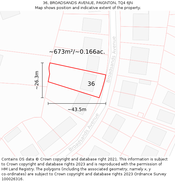 36, BROADSANDS AVENUE, PAIGNTON, TQ4 6JN: Plot and title map