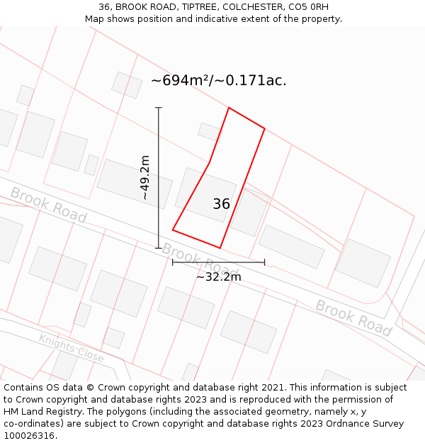 36, BROOK ROAD, TIPTREE, COLCHESTER, CO5 0RH: Plot and title map