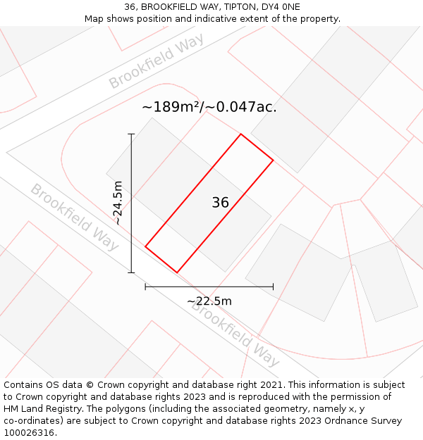 36, BROOKFIELD WAY, TIPTON, DY4 0NE: Plot and title map