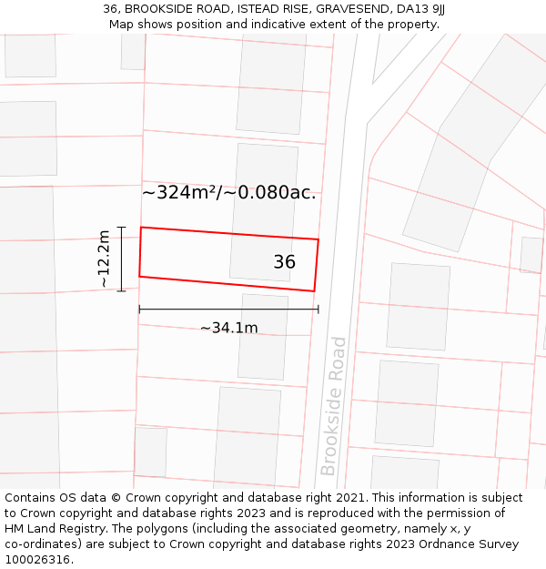 36, BROOKSIDE ROAD, ISTEAD RISE, GRAVESEND, DA13 9JJ: Plot and title map