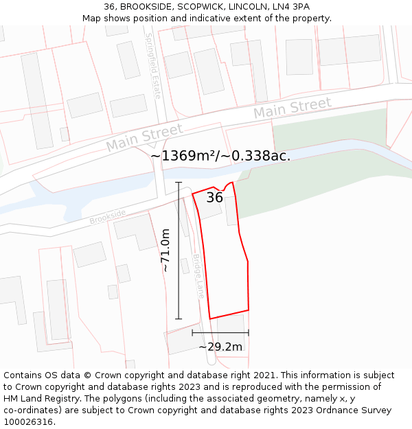 36, BROOKSIDE, SCOPWICK, LINCOLN, LN4 3PA: Plot and title map