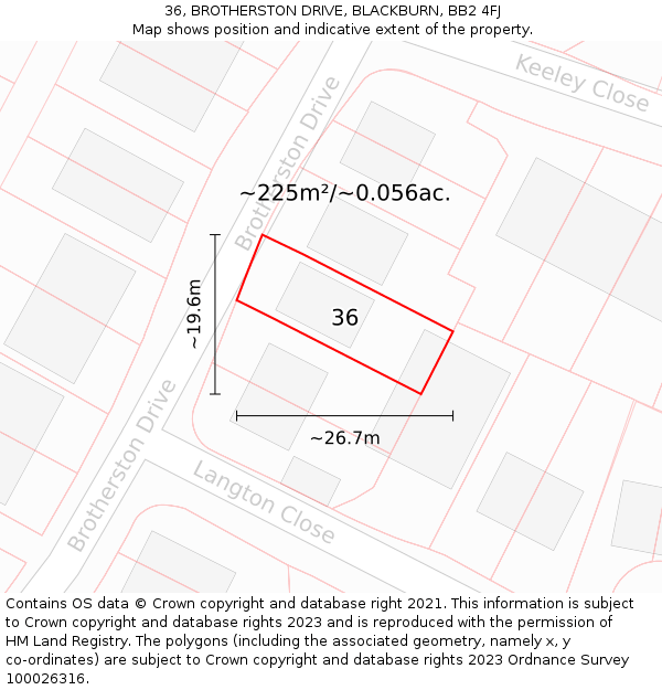 36, BROTHERSTON DRIVE, BLACKBURN, BB2 4FJ: Plot and title map