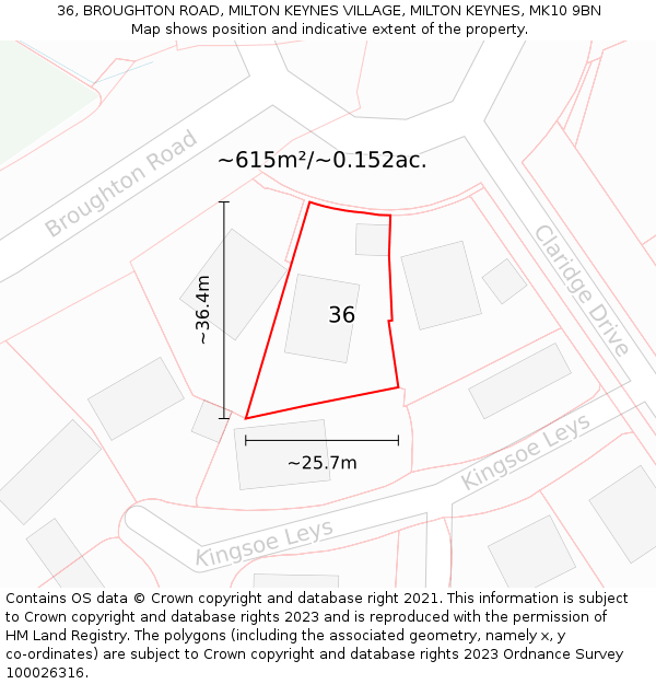 36, BROUGHTON ROAD, MILTON KEYNES VILLAGE, MILTON KEYNES, MK10 9BN: Plot and title map