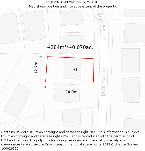 36, BRYN AWELON, MOLD, CH7 1LU: Plot and title map