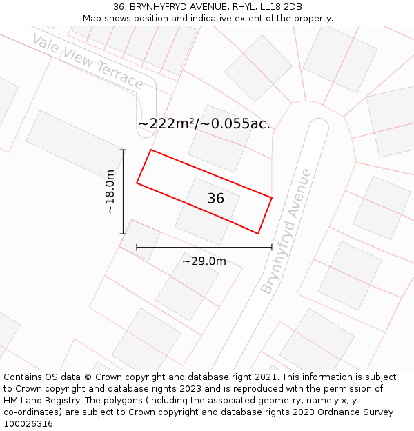 36, BRYNHYFRYD AVENUE, RHYL, LL18 2DB: Plot and title map