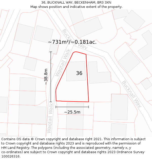 36, BUCKNALL WAY, BECKENHAM, BR3 3XN: Plot and title map