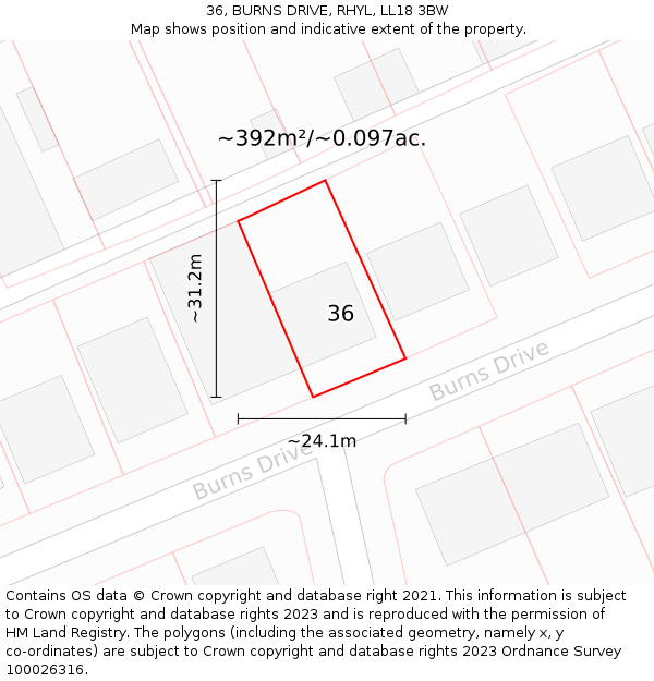 36, BURNS DRIVE, RHYL, LL18 3BW: Plot and title map