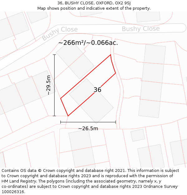 36, BUSHY CLOSE, OXFORD, OX2 9SJ: Plot and title map