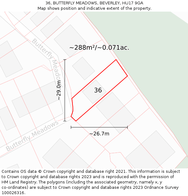 36, BUTTERFLY MEADOWS, BEVERLEY, HU17 9GA: Plot and title map