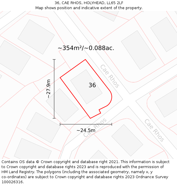 36, CAE RHOS, HOLYHEAD, LL65 2LF: Plot and title map