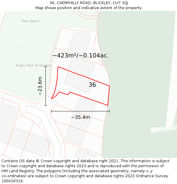 36, CAERPHILLY ROAD, BUCKLEY, CH7 3QJ: Plot and title map