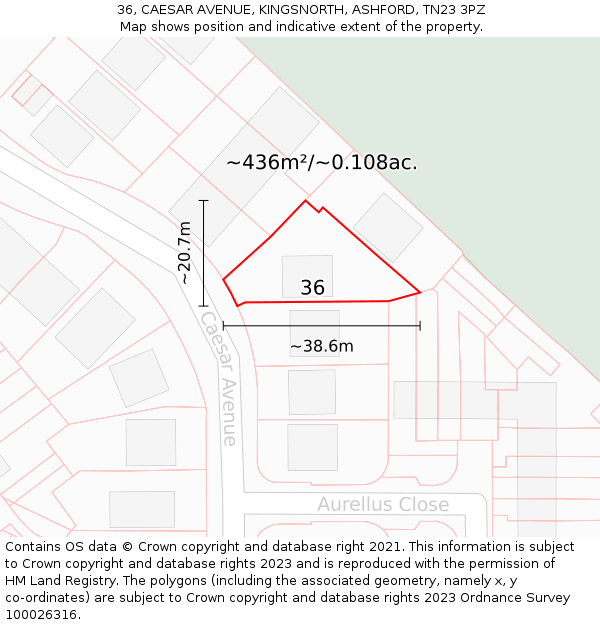 36, CAESAR AVENUE, KINGSNORTH, ASHFORD, TN23 3PZ: Plot and title map