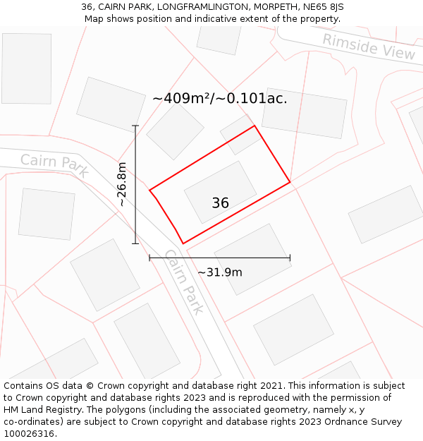 36, CAIRN PARK, LONGFRAMLINGTON, MORPETH, NE65 8JS: Plot and title map