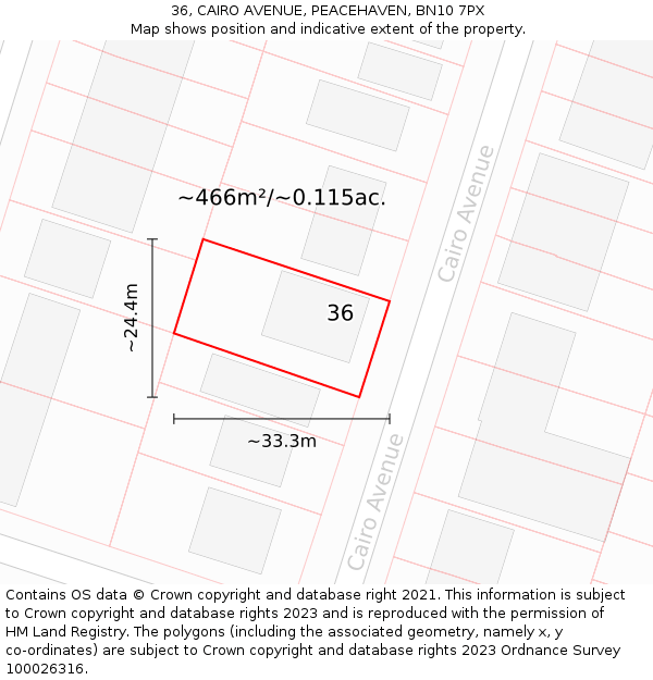 36, CAIRO AVENUE, PEACEHAVEN, BN10 7PX: Plot and title map