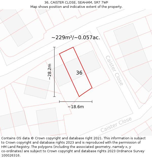 36, CAISTER CLOSE, SEAHAM, SR7 7WP: Plot and title map