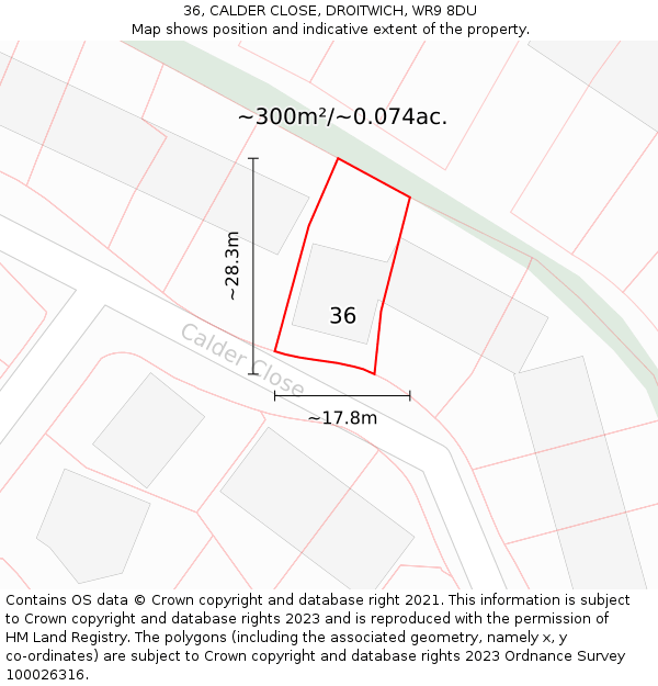 36, CALDER CLOSE, DROITWICH, WR9 8DU: Plot and title map