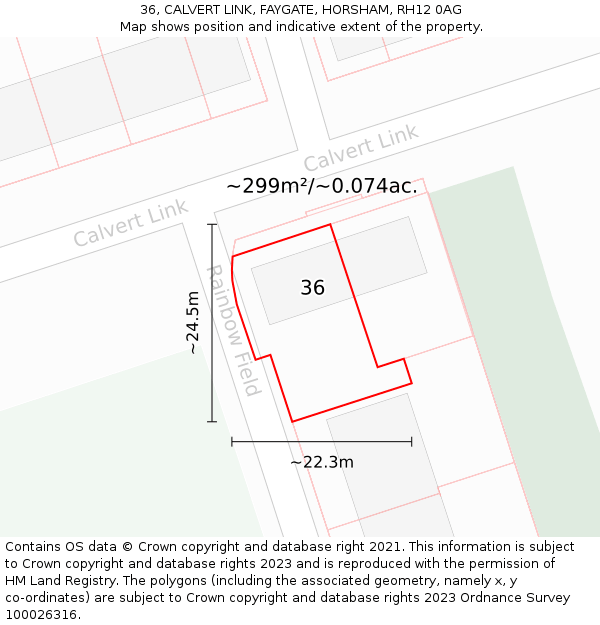 36, CALVERT LINK, FAYGATE, HORSHAM, RH12 0AG: Plot and title map