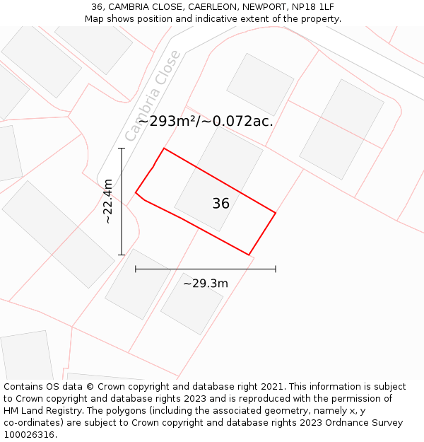 36, CAMBRIA CLOSE, CAERLEON, NEWPORT, NP18 1LF: Plot and title map