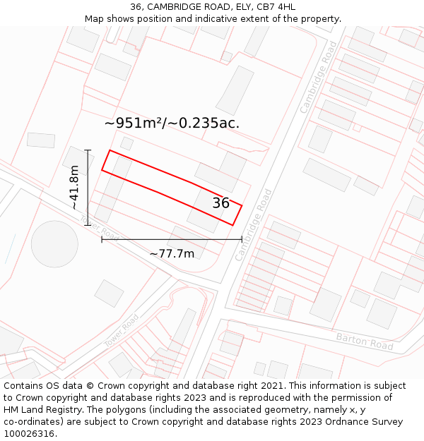 36, CAMBRIDGE ROAD, ELY, CB7 4HL: Plot and title map