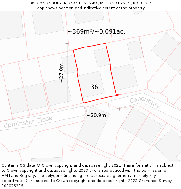 36, CANONBURY, MONKSTON PARK, MILTON KEYNES, MK10 9PY: Plot and title map