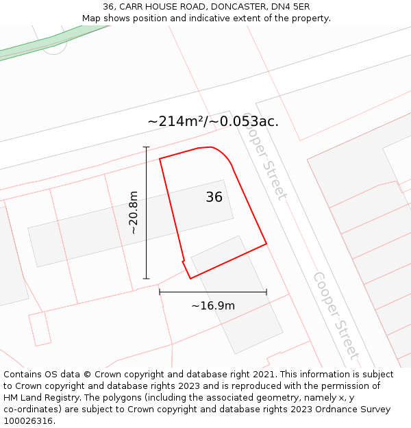 36, CARR HOUSE ROAD, DONCASTER, DN4 5ER: Plot and title map