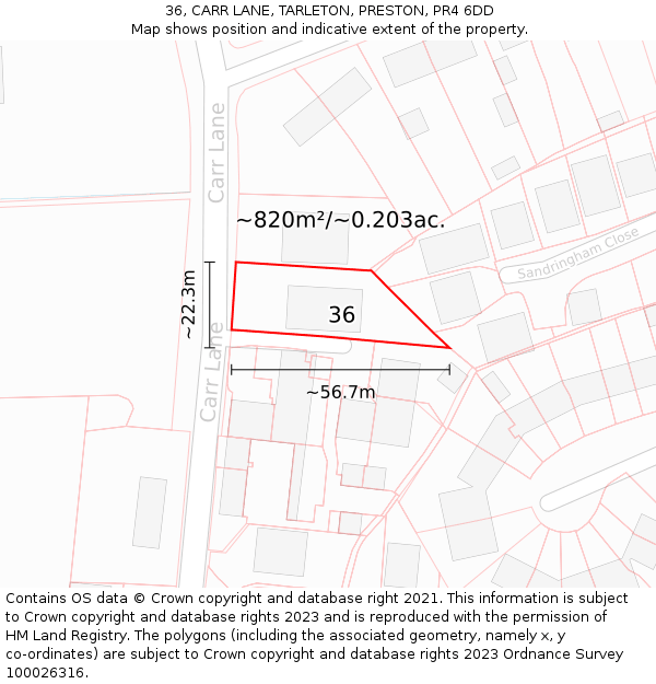 36, CARR LANE, TARLETON, PRESTON, PR4 6DD: Plot and title map