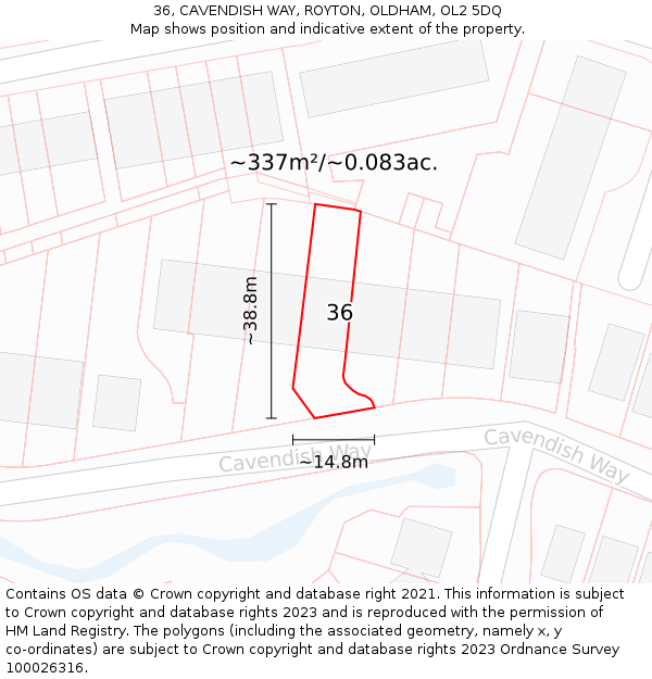 36, CAVENDISH WAY, ROYTON, OLDHAM, OL2 5DQ: Plot and title map