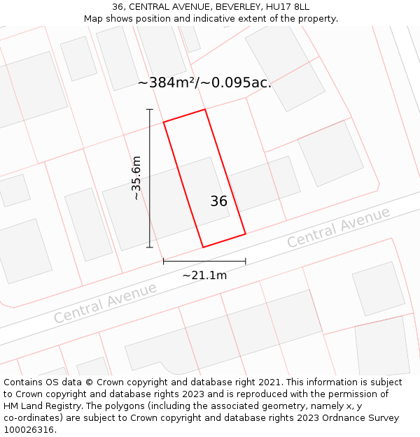 36, CENTRAL AVENUE, BEVERLEY, HU17 8LL: Plot and title map