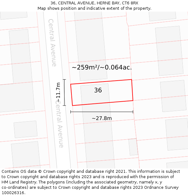 36, CENTRAL AVENUE, HERNE BAY, CT6 8RX: Plot and title map