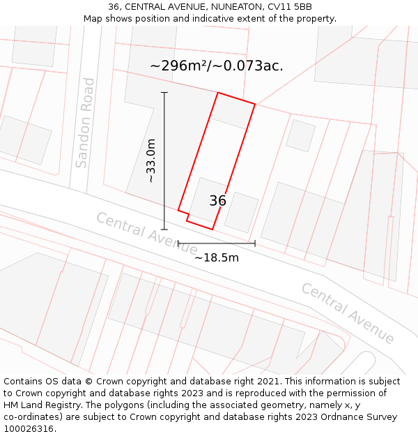 36, CENTRAL AVENUE, NUNEATON, CV11 5BB: Plot and title map
