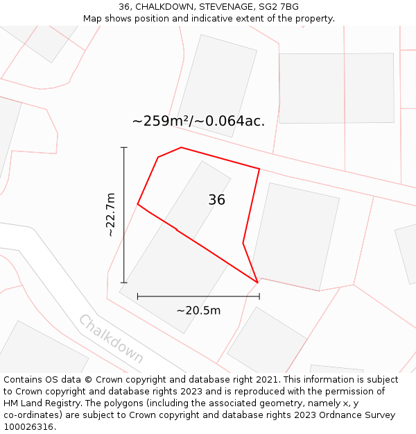 36, CHALKDOWN, STEVENAGE, SG2 7BG: Plot and title map