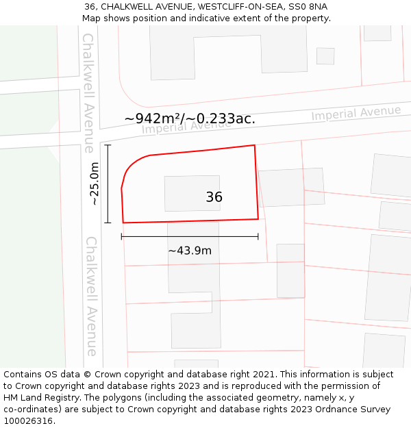 36, CHALKWELL AVENUE, WESTCLIFF-ON-SEA, SS0 8NA: Plot and title map