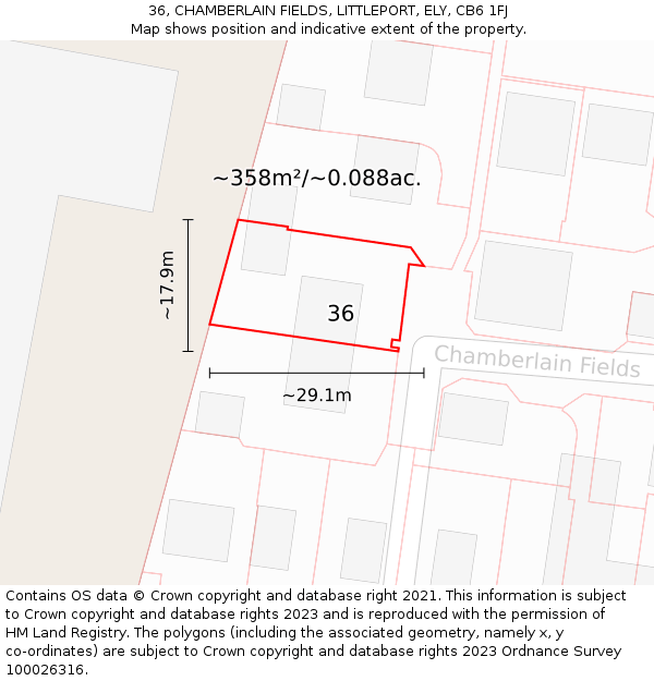 36, CHAMBERLAIN FIELDS, LITTLEPORT, ELY, CB6 1FJ: Plot and title map