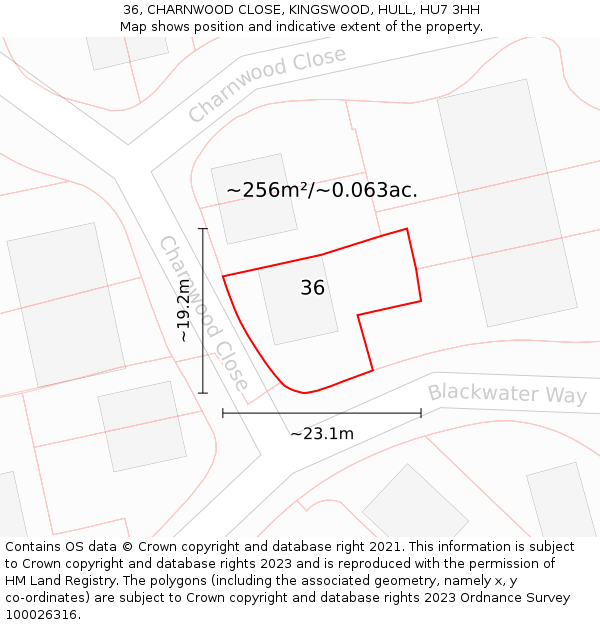 36, CHARNWOOD CLOSE, KINGSWOOD, HULL, HU7 3HH: Plot and title map