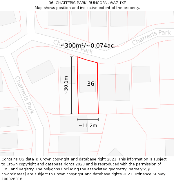 36, CHATTERIS PARK, RUNCORN, WA7 1XE: Plot and title map