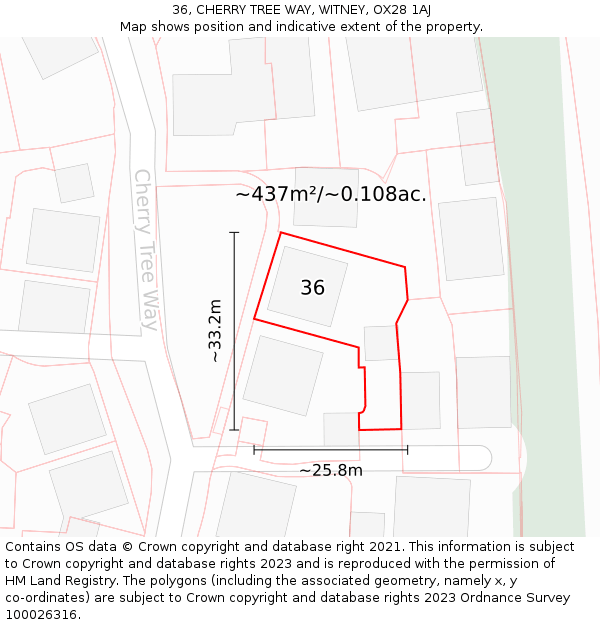 36, CHERRY TREE WAY, WITNEY, OX28 1AJ: Plot and title map