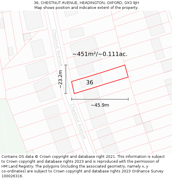 36, CHESTNUT AVENUE, HEADINGTON, OXFORD, OX3 9JH: Plot and title map