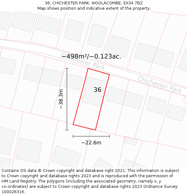 36, CHICHESTER PARK, WOOLACOMBE, EX34 7BZ: Plot and title map