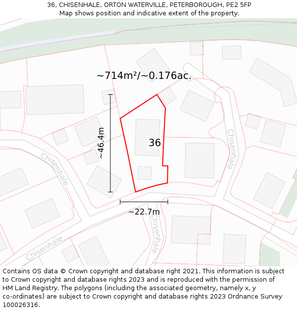 36, CHISENHALE, ORTON WATERVILLE, PETERBOROUGH, PE2 5FP: Plot and title map