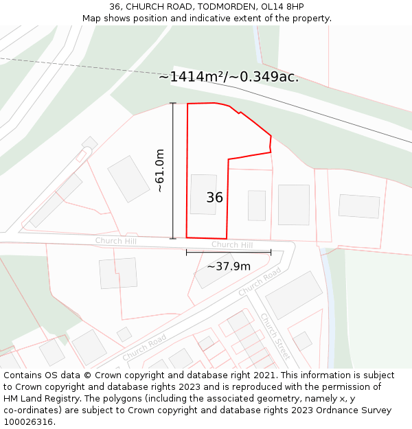 36, CHURCH ROAD, TODMORDEN, OL14 8HP: Plot and title map