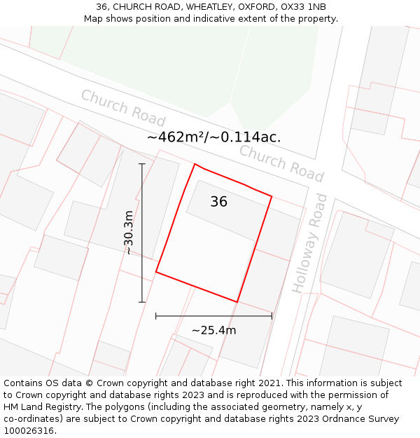 36, CHURCH ROAD, WHEATLEY, OXFORD, OX33 1NB: Plot and title map