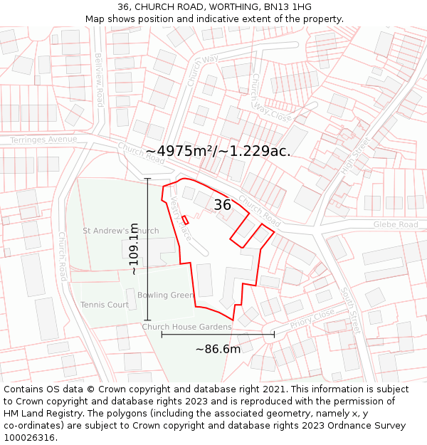 36, CHURCH ROAD, WORTHING, BN13 1HG: Plot and title map