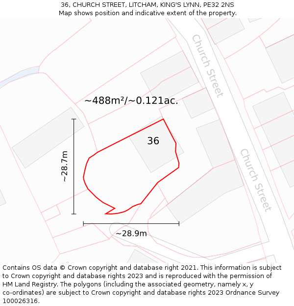 36, CHURCH STREET, LITCHAM, KING'S LYNN, PE32 2NS: Plot and title map