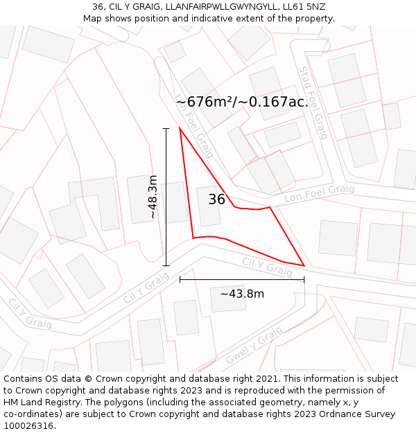 36, CIL Y GRAIG, LLANFAIRPWLLGWYNGYLL, LL61 5NZ: Plot and title map