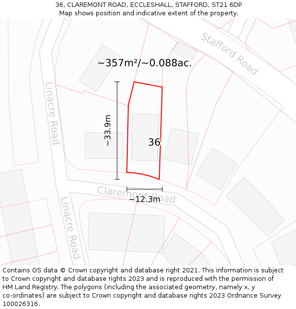 36, CLAREMONT ROAD, ECCLESHALL, STAFFORD, ST21 6DP: Plot and title map