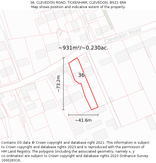 36, CLEVEDON ROAD, TICKENHAM, CLEVEDON, BS21 6RA: Plot and title map