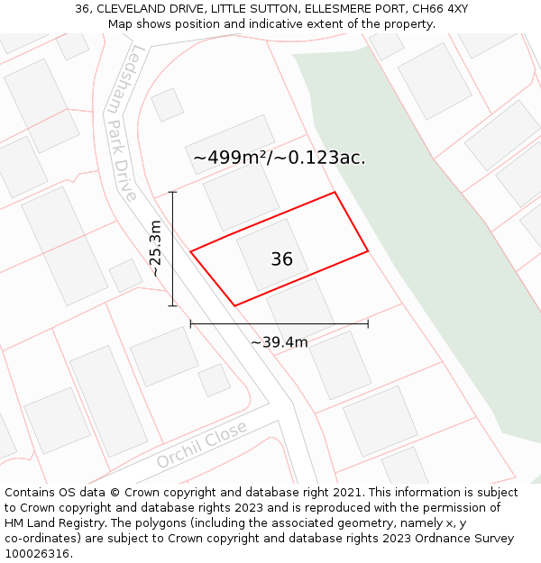 36, CLEVELAND DRIVE, LITTLE SUTTON, ELLESMERE PORT, CH66 4XY: Plot and title map