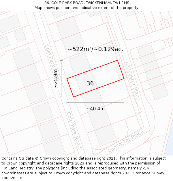 36, COLE PARK ROAD, TWICKENHAM, TW1 1HS: Plot and title map