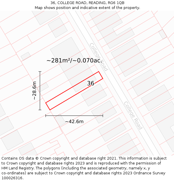 36, COLLEGE ROAD, READING, RG6 1QB: Plot and title map